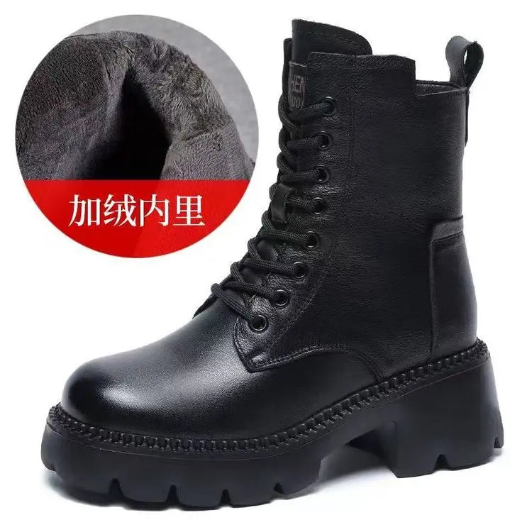 2025Autumn Winter Retro Women's Korean Style Thick-Soled New Short Boots Women's Lace-Up Casual Plus Size Women's Boots