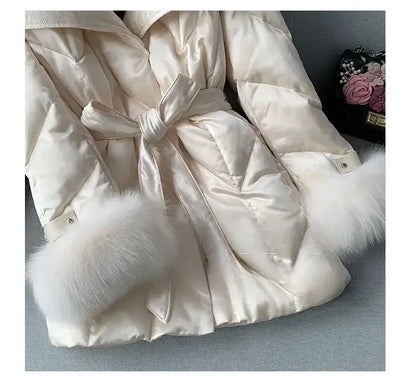 New Women High-end Down Jacket Imported copy Fox Fur Shawl Collar Down Coat Long Young Fashion Warm Slim-fit Fashion Jacket
