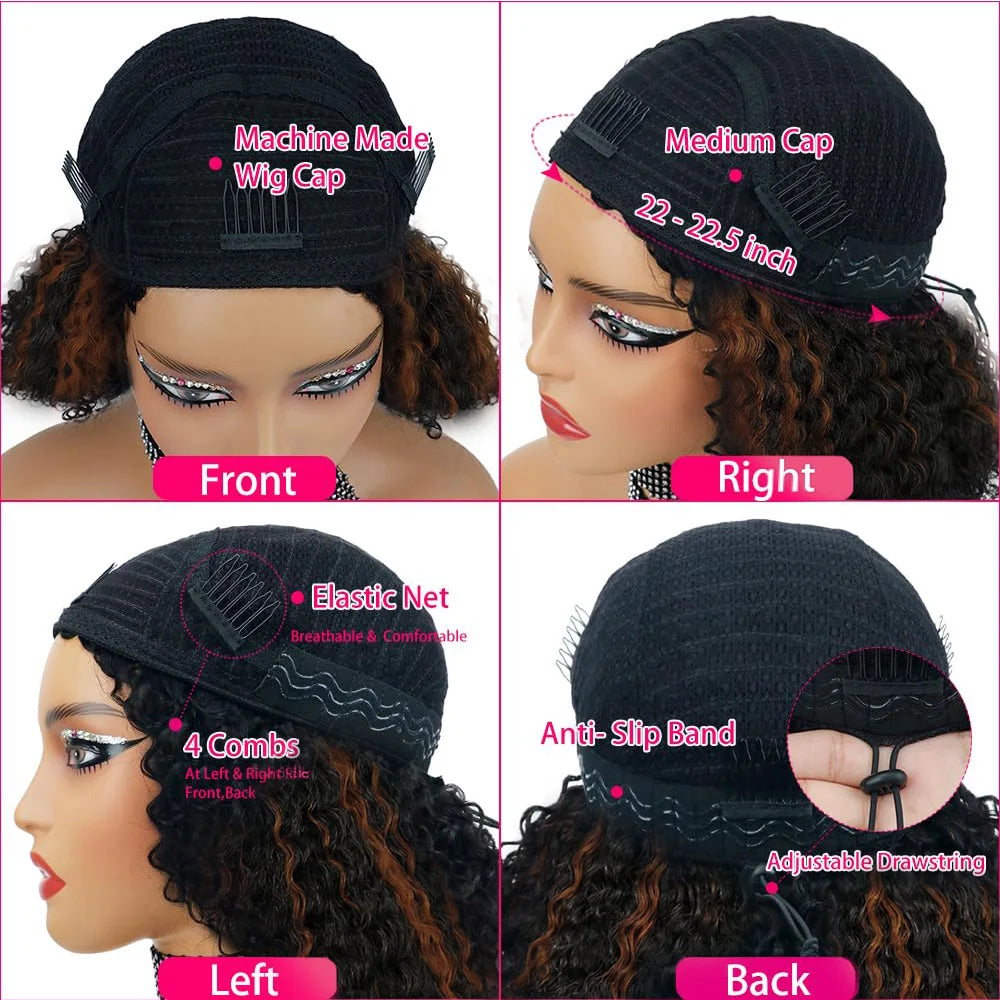 1B/30 highlight 3 In 1 Half Wigs Human Hair Drawstring Burmese 3C 4A Curly Invisible Half Wigs Water Wave Half Wigs Human Hair