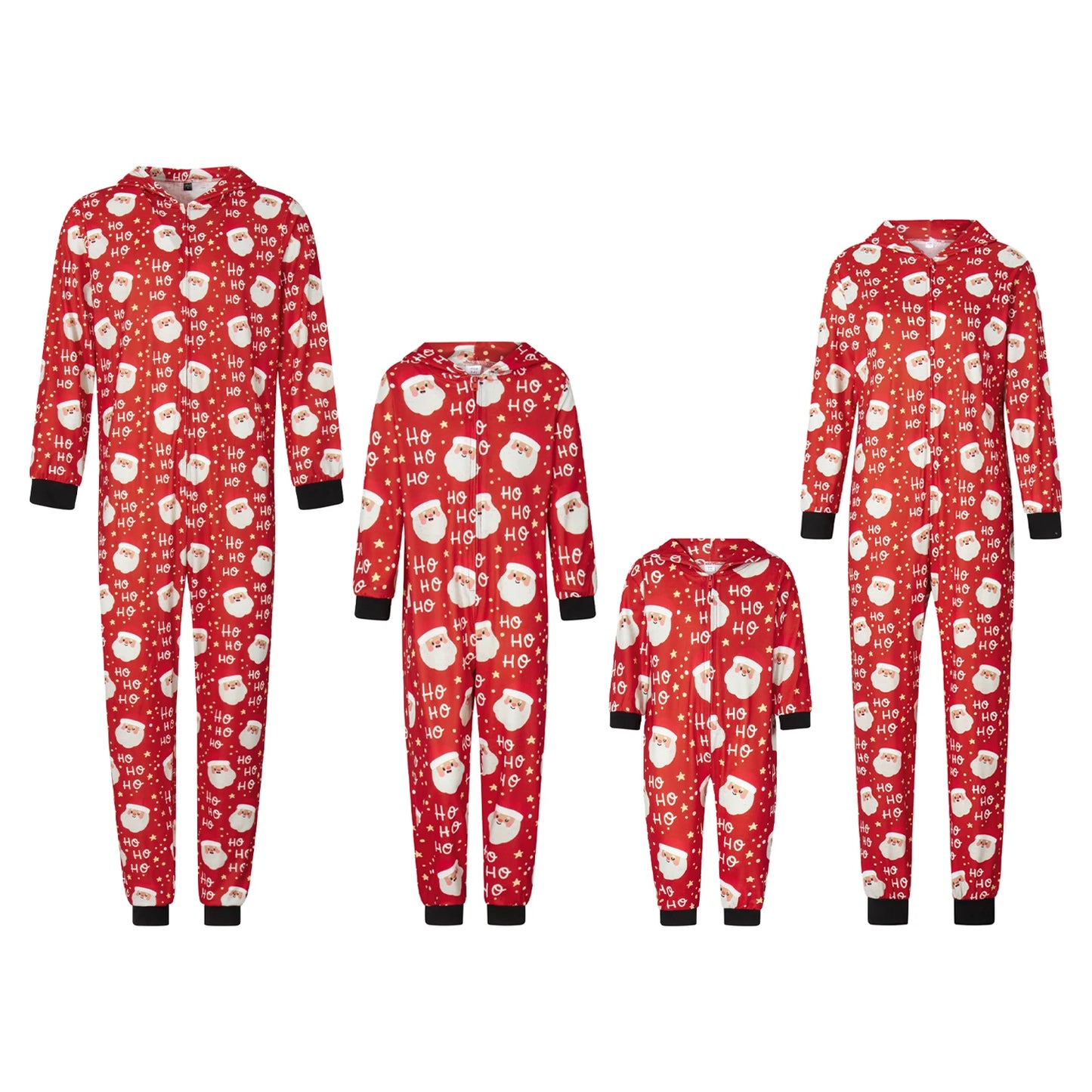 Family Matching Christmas Pajamas for Family Long Sleeve Santa Print Hooded Romper Zip Up Jumpsuits