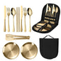 11 Pcs/lot Picnic Tableware Kit Portable Stainless Steel Knife Fork Spoon Plate Cutlery Set Outdoor Travel Camping Equipment