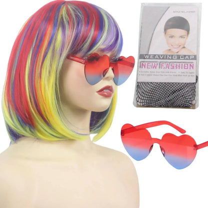Colorful Gradient Wave Head Synthetic Wig for Women Anime Party Cosplay Birthday Party Wig with Bangs