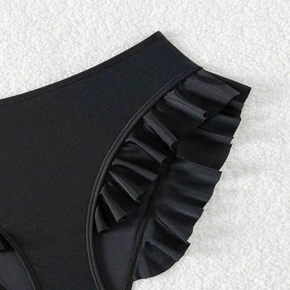 Women Swimming Trunks High-Waisted Ruffle Trim Bikini Bottoms with Tummy Control Quick-Drying Swimwear Beachwear
