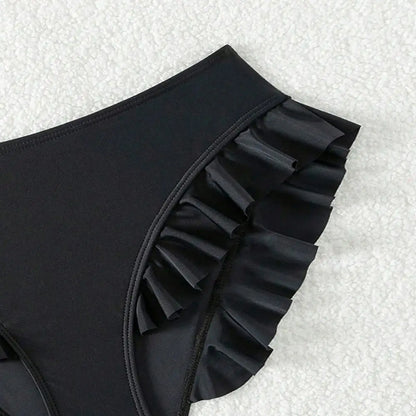 Women Swimming Trunks High-Waisted Ruffle Trim Bikini Bottoms with Tummy Control Quick-Drying Swimwear Beachwear