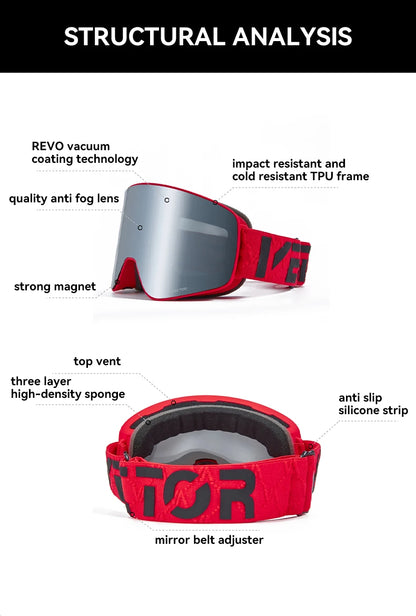 VECTOR Brand Double Layer Anti Fog Magnetic Absorption Cylindrical Ski Goggles UV400 Men Women Ski Glasses Snowboard poc glasses