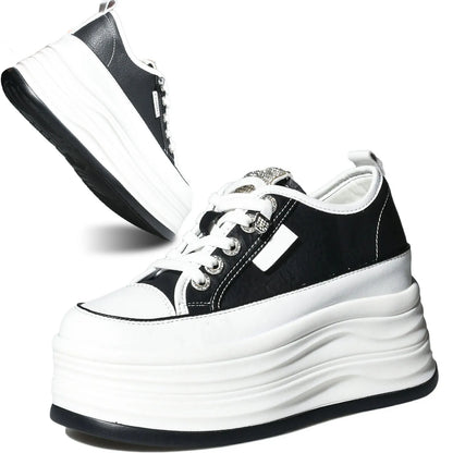 Fujin 9cm High Quality Microfiber Leather White Platform Sneakers for Women Wedge Heel Sneakers Shoes Comfy Casual Shoes Female