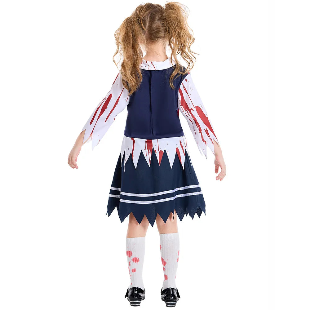 Girls Zombie School Costume Uniform Child Vampire Costume Outfits Scary Halloween Costume for Kids Zombie School Boy Outfits