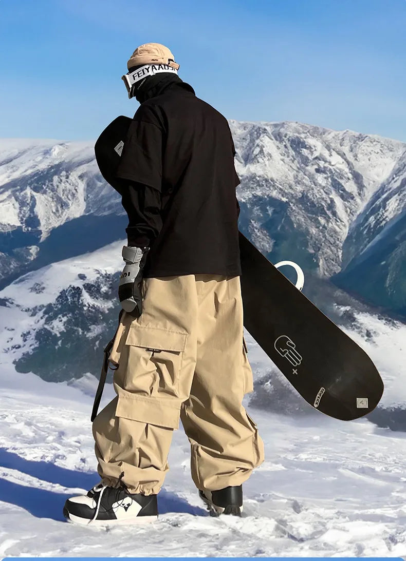 Men and Women's Oversized Ski Pants Waterproof Breathable Thermal Fleece Lining Snowboard Winter Overalls  Pants
