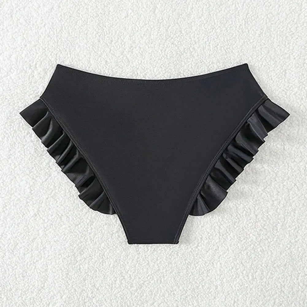 Women Swimming Trunks High-Waisted Ruffle Trim Bikini Bottoms with Tummy Control Quick-Drying Swimwear Beachwear
