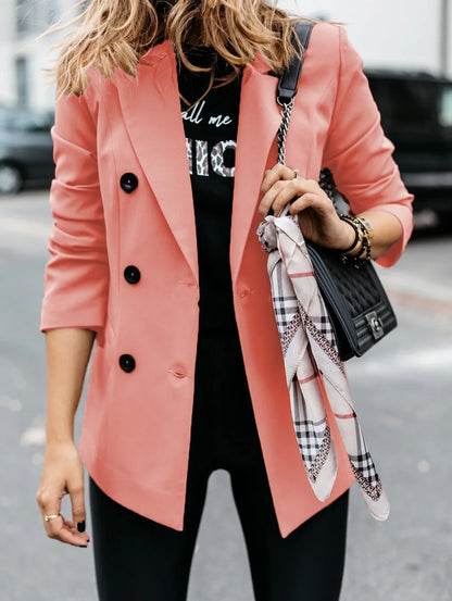 Women's spring style European and American long sleeved double row button suit women's jacket cardigan