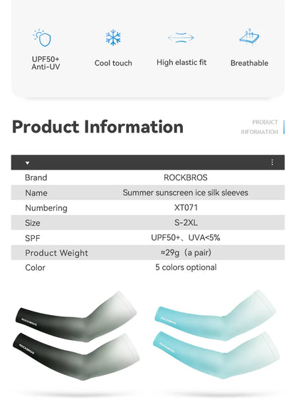ROCKBROS Bicycle Arm Sleeves Ice Silk Sun UV Protection Sports Cycling Arm Sleeves Cover Breathable Running Fitness Arm Sleeves
