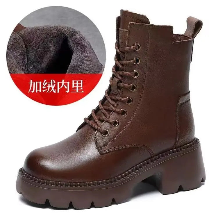 2025Autumn Winter Retro Women's Korean Style Thick-Soled New Short Boots Women's Lace-Up Casual Plus Size Women's Boots