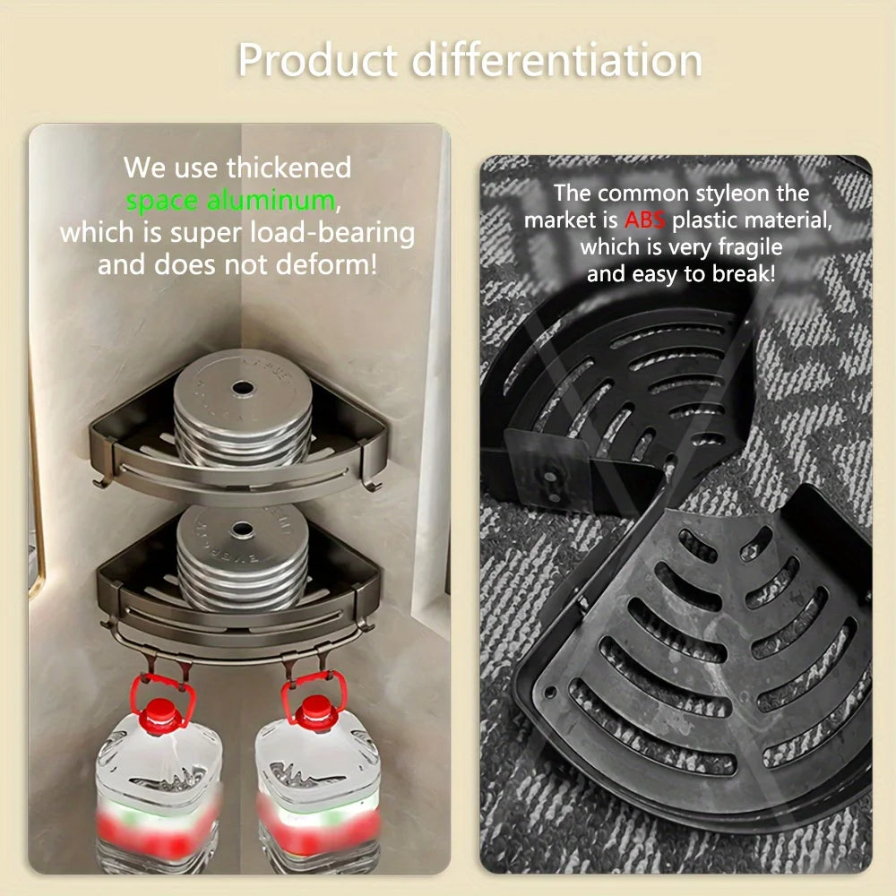 1pc Non-Drill Aluminum Bathroom Storage Rack - Wall-Mounted Corner Shelf for Shampoo, Makeup, and Accessories