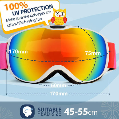 Kids Ski Goggles for Age 4-14 Anti-fog Double Layer UV400 Snow Eyewear Outdoor Sports Winter Snowboard Children Skiing Glasses