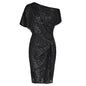 GK Cocktail Dresses For Women Sequined Party Dress Summer Ruched Short Sleeve Asymmetric Off Shoulder Bodycon Dress Vestidos