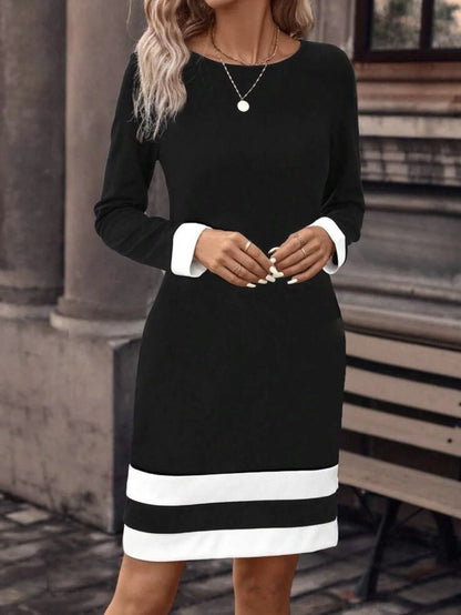 New clashing polka collar knit bottomed waistline for autumn and winter new long-sleeved thin bottomed top and slim dress