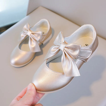 Girls Princess Shoes Shallow Bowknot Metallic Color Fashion Sweet Girl's Mary Janes Shoes Light Non-slip 26-36 Kids Ballet Flats