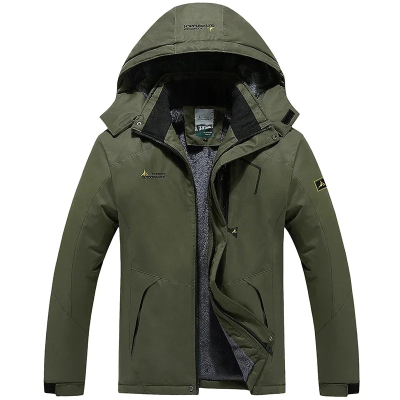 Winter Men's Parka Outdoor Lining Fleece-lined Thickened Windproof Warm Mountaineering Hooded Jacket Cold-resistant Ski Suit 6XL