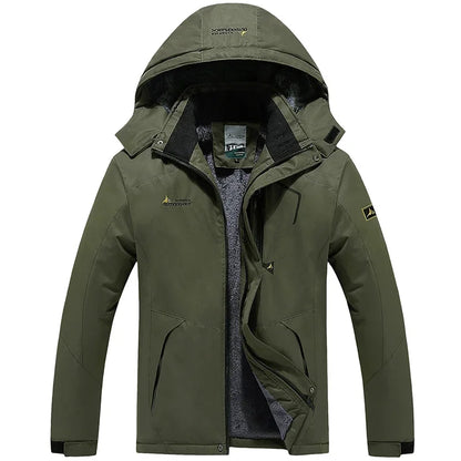 Winter Men's Parka Outdoor Lining Fleece-lined Thickened Windproof Warm Mountaineering Hooded Jacket Cold-resistant Ski Suit 6XL