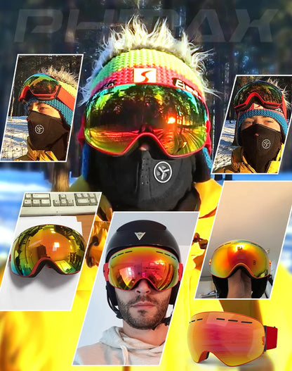 PHMAX Ski Goggles Men Snowboard Glasses Women Winter Outdoor Snow Sunglasses UV400 Double Layers Lens Anti-Fog Skiing Goggles