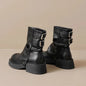 New Women's Platform Ankle Boots - Buckle Detail Retro Chunky Heel Booties,Fall/Winter Fashion Low-Cut Boots