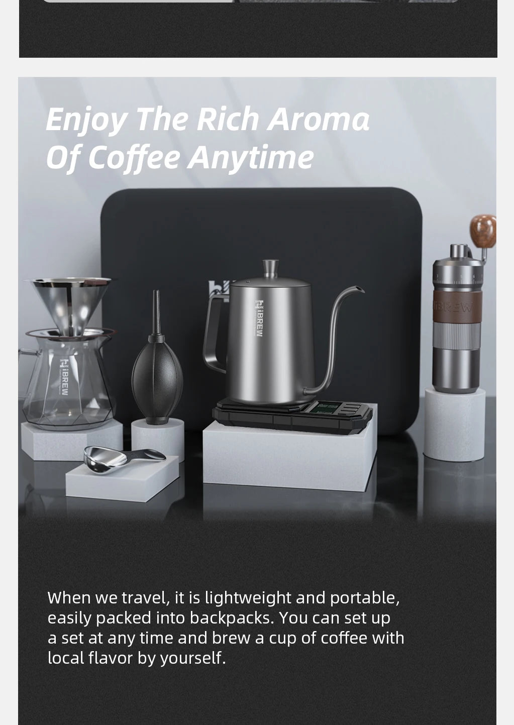 HiBREW Pour Over Coffee Kettles Manual Coffee Grinder Coffee Maker 8 pcs Set