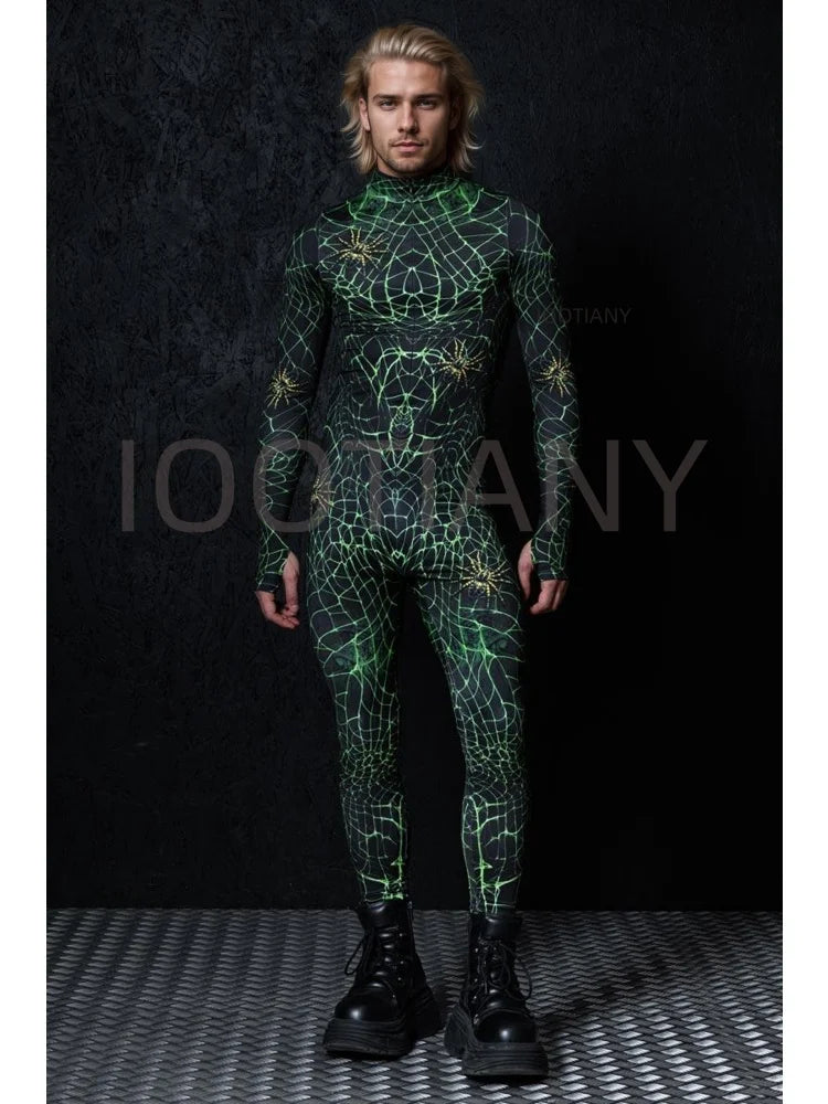 Sexy Web Magic Spider Bodysuit Punk Gothic Couple Role Play Jumpsuit Carnival Slim Fit Tight Costume Halloween Theme Party Suits