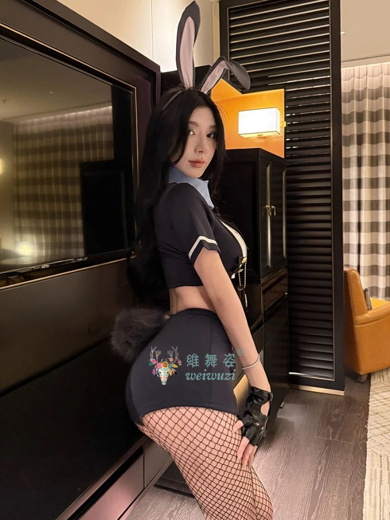 New Sexy Rabbit Search Officer Adult Women Cosplay Costume PoliceWomen Uniform Bunny Girl Stage Perfermance Fancy Suit NightClub