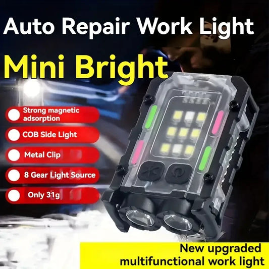 Rechargeable LED Flashlight with Clip, Magnetic Keychain Work Light， 8 Modes Lantern for Camping, Outdoors and Home Emergency