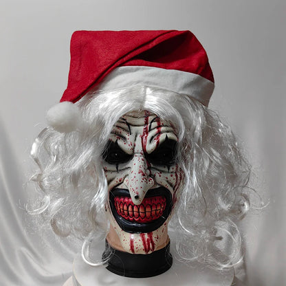 Scary Terrifier 3 Mask Latex with Christmas Hat White Hair Soft Joker Terrifier Cosplay Masks Clown Party Masks Adult One Size