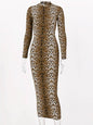 leopard print long sleeve slim bodycon sexy dress autumn winter women streetwear party festival dresses outfits