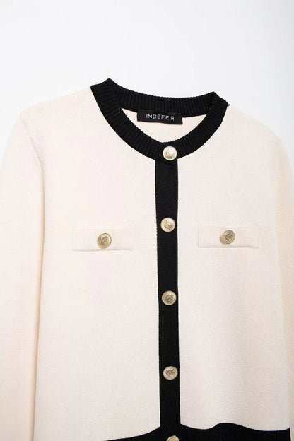 TRAFZA Autumn Fashion Women Sweater Coats Solid O-Neck Long Sleeves Pockets Buttons Single Breasted Female Casual Knitted Coat
