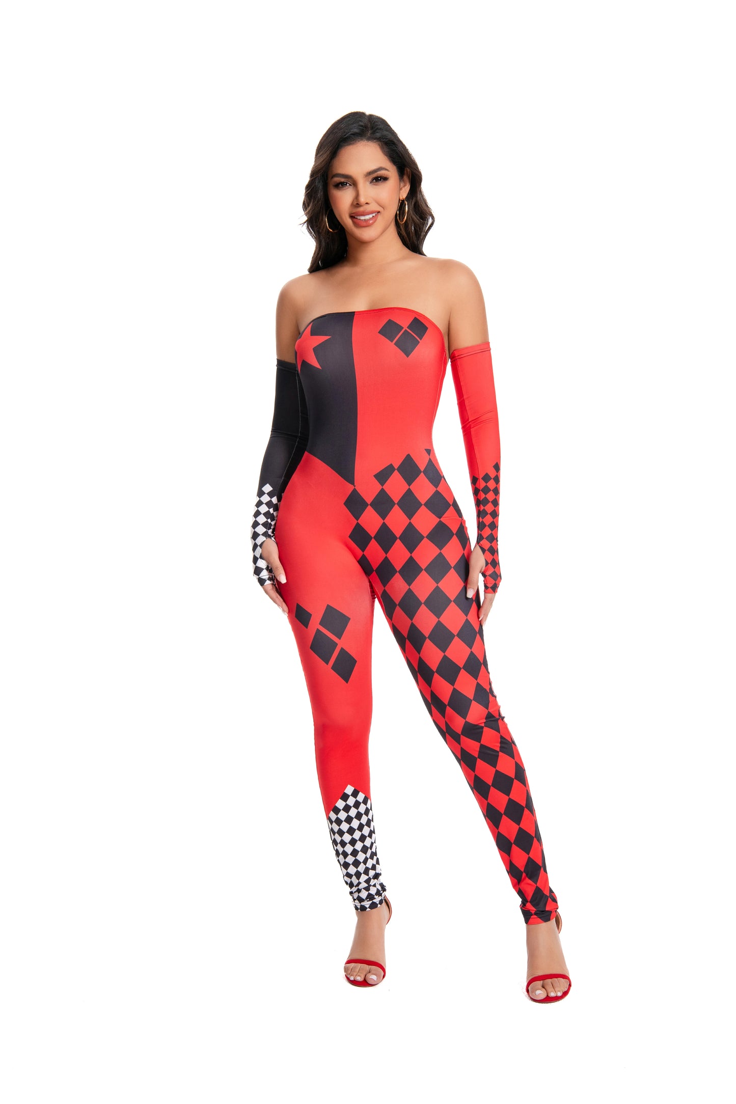 [You're My Secret] Halloween Cosplay Harley Q Clown Costume Sexy Jumpsuit for Women Bodysuit Masquerade Disguise Zentai Outfit