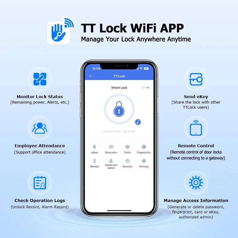 TTLock WIFI Version Built In Gateway Fingerprint Waterproof Outdoor Gate Passcode Rfid Card Keyless Smart Door Lock