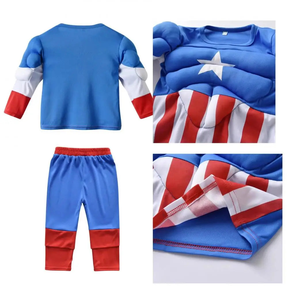 Spiderman Costume Spider-Man Muscle Suit Cosplay Superhero Avengers Boys Girls Long Sleeve Top Pant Cape Halloween Birthday Gift