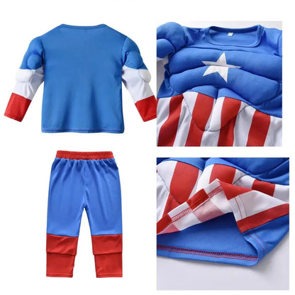 Spiderman Costume Spider-Man Muscle Suit Cosplay Superhero Avengers Boys Girls Long Sleeve Top Pant Cape Halloween Birthday Gift