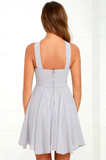 Women Sleeveless Backless Sexy Club Mini Dress 2024 Summer Party Strappy Back Zipper Solid Shift Halter Short Dresses