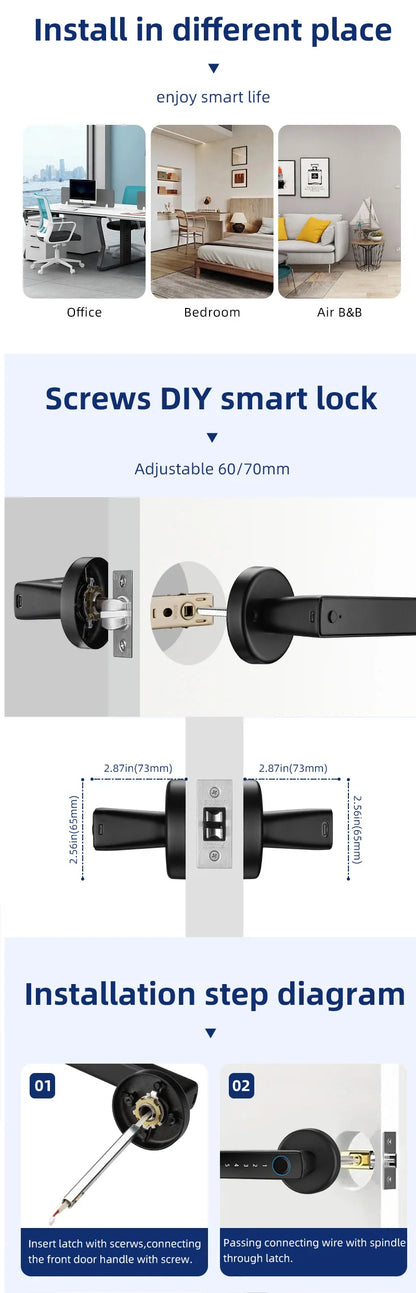 XSDTS M5 Tuya BLE Fingerprint Door Lock Digital Electronic Lock with Password/Key/IC Card/ Smartlife/ Tuya APP Unlock