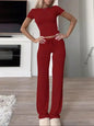 Summer Comfortable Casual Women's Home Sports Set 2025 New Fashionable Solid Color Slim Body Clothes + Trousers Two-piece Set