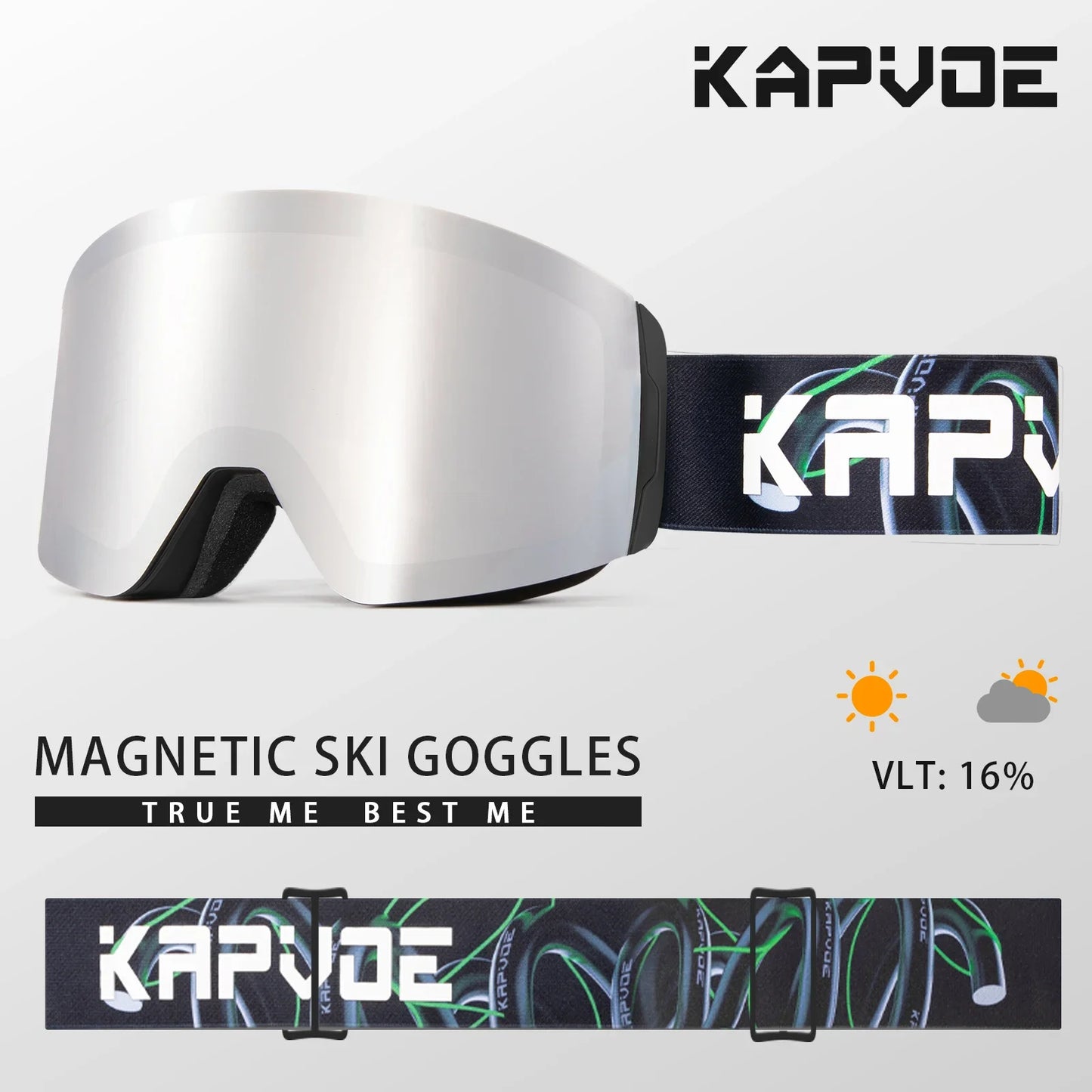 Kapvoe Photochromic Ski Goggles Magnetic Anti-Fog Lenses UV400 Protection Men Women Ski Goggles Winter Sports Eyewear