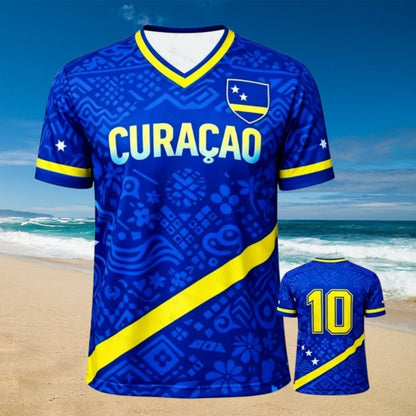 2026 Curacao Tribal Print Football Shirt Jersey Men Breathable Sport T-shirt National Team Inspired Casual Soccer Tops for Fans