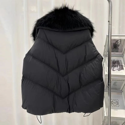 OFTBUY 2025 New Winter Large Real Raccoon Fur Puffer Coat Women Oversized Feather Down Parka Knit Sleeve White Duck Down Jacket