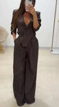 Two Piece Set Women Outfit  Spring Temperament Commuting Irregular Hem Notched Collar Blazer Top & High Waist Pants Set