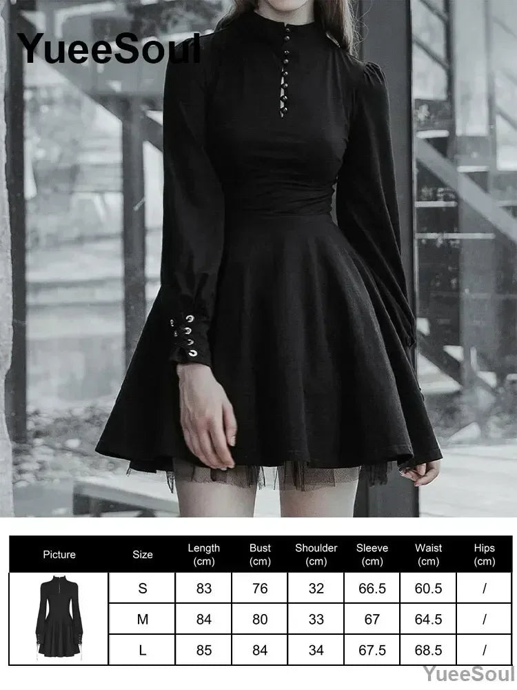 Halloween Gothic Grunge Punk Women Dress Long Sleeve Lace Slim Black Dresses 2025 New Y2K Harajuku Lolita Fairy Core Party Dress