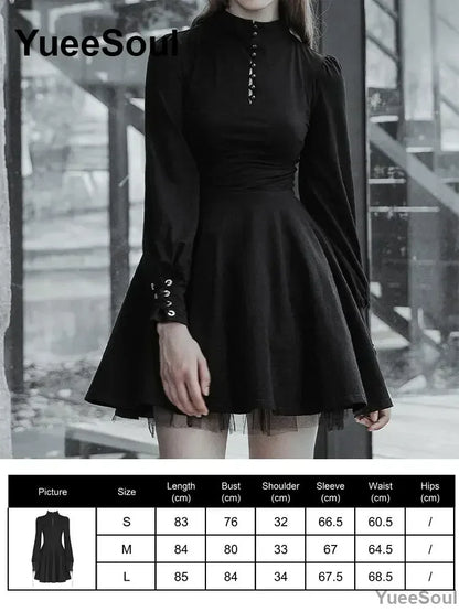 Halloween Gothic Grunge Punk Women Dress Long Sleeve Lace Slim Black Dresses 2025 New Y2K Harajuku Lolita Fairy Core Party Dress