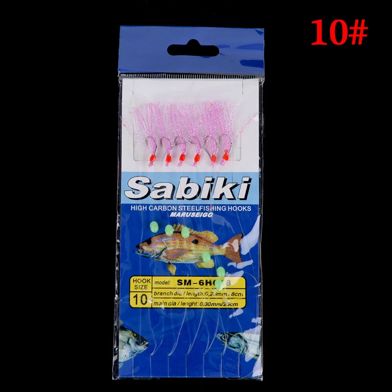 6pcs/set noctilucence Mackerel Feathers Bass Cod Sea Fishing Tackle Boat Luminous Fishing Hook Treble Fishing Lures