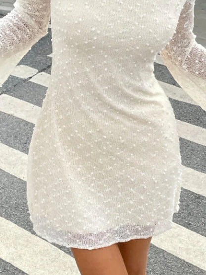 Elegant Mini Dress For Women Mesh Printed Fashion O Neck Dress Female Chic Prom Gowns Sexy Slim A-line Dress New Short Skir