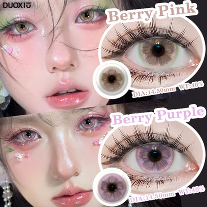 DUOXIU Yearly 365days Soft Lenses Pink-Blue Fashion Pupil Style Myopia Colored Contact Lenses (1 Pair) Covers Brown Eyes