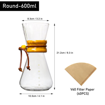 Glass Coffee Pot Drip Brewing Chemex Cafetera 400M/600ML Hand Brewed Coffee Filter Cup Pour Over Coffee Maker For Home Office
