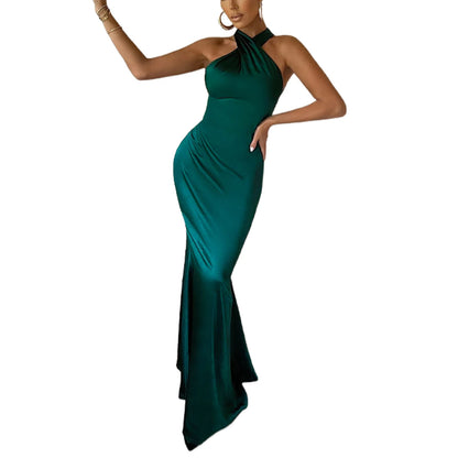 Women Long Dress Cross Halter Backless Ball Gown Cocktail Party Evening Dresses Sleeveless Summer Dress